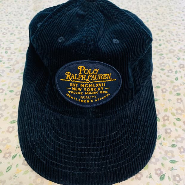 [FREE] 폴로 랄프로렌 로고 패치 코듀로이 볼 캡 네이비