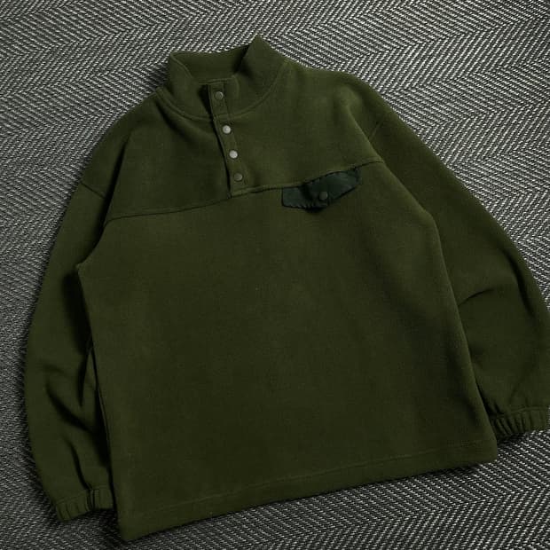 빈티지 플리스 풀오버 포켓 트레이닝 긴팔 탑 그린 y 4353