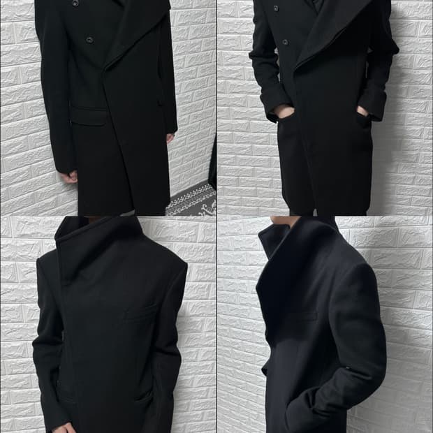 자라 울 블렌드 사선 하이넥 코트