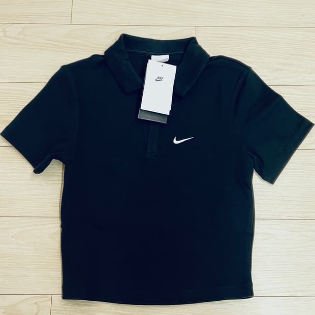 (S)(새상품)나이키 NSW 크롭 폴로 티셔츠 크롭 탑 블랙