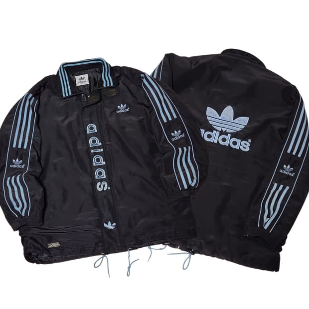 아디다스 스카이블루x블랙 앞 뒤 빅로고 올드스쿨 바람막이 점퍼 자켓