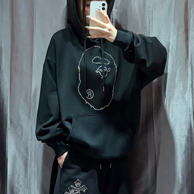 M 베이프 빅샤루 스터드 블랙 후드티