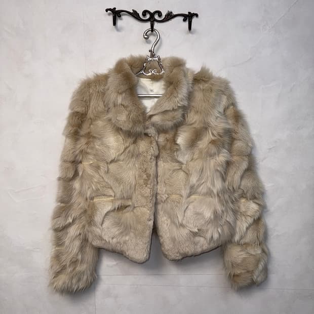 Ivory stitch detail fox fur jacket 
