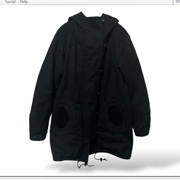 츠모리치사토 후디드 라운드포켓 퍼 코트