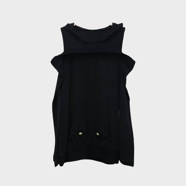 JANISS 블랙 오프숄더 후드티 61158