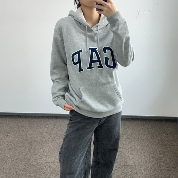 Gap 갭 네이비 로고 그레이 후드티