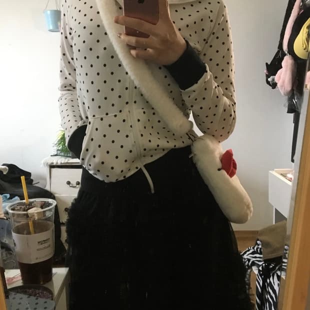 도트 져지 집업 아이보리