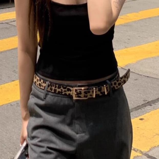 [Unisex] LOY 럭스 레오파드 호피 송치털 스퀘어버클 가죽 벨트