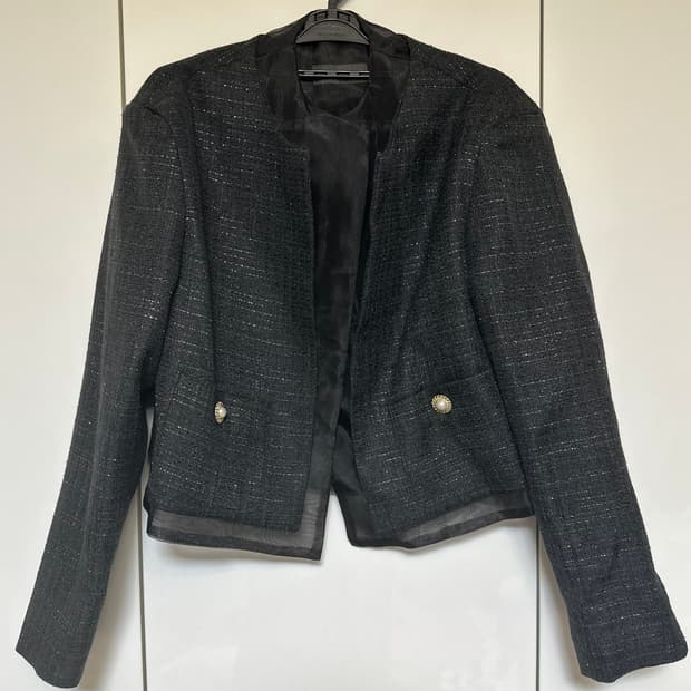 블랙 트위드 오간자노카라 자켓