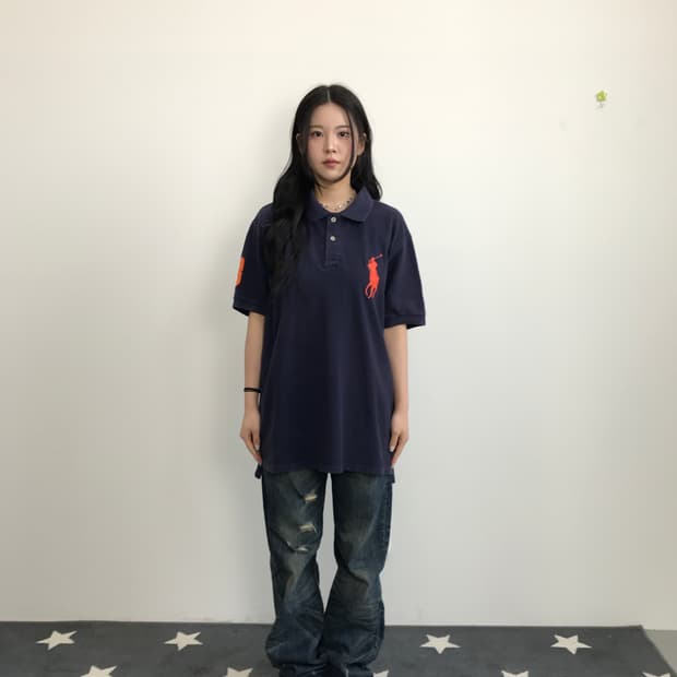 Polo Big Pony Navy Orange Polo Shirt