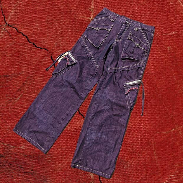 Japanese 90s Y2K 멀티포켓 퍼플 카고 팬츠 33