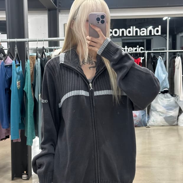 아디다스 차콜 니트 집업 자켓