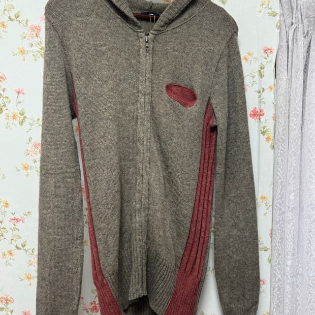 배색 니트 집업