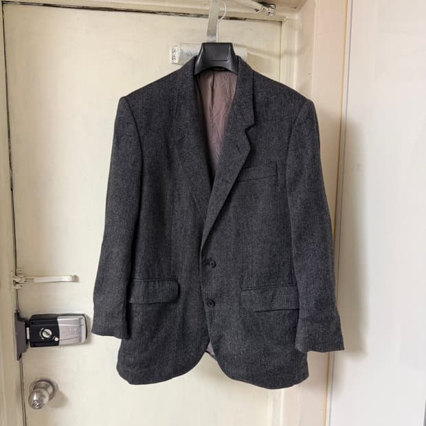 Crombie 캐시미어 100% 헤링본 트위드 자켓