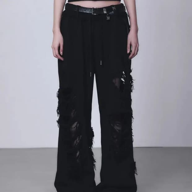 트리밍버드 스크레치 데미지 와이드 스웻 팬츠 