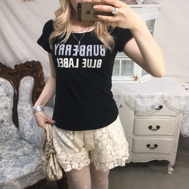 버버리 블루라벨 블랙 퍼프 반팔