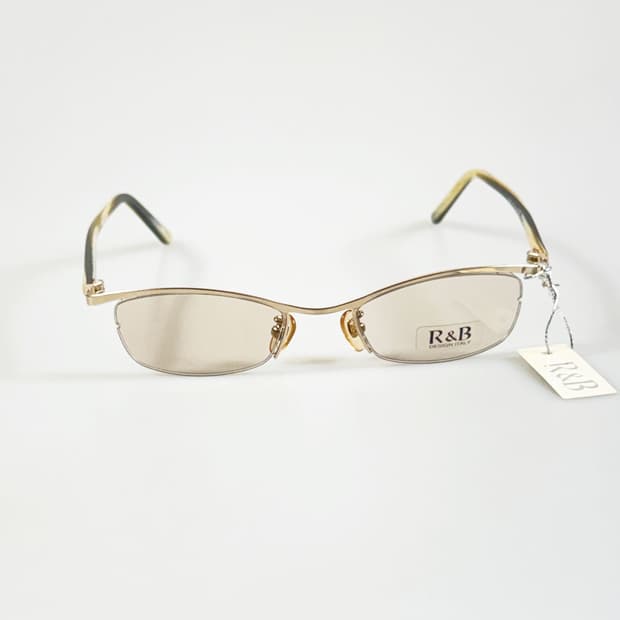 R&B EYEWEAR 골드 반무테 스퀘어 메탈 빈티지 틴트 안경
