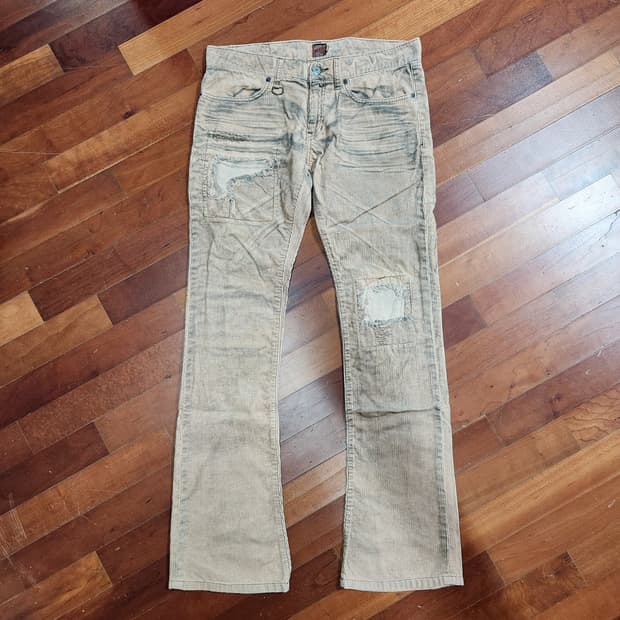 잭로즈 아메카지 웨스턴 골덴 세미 부츠컷 데미지 팬츠