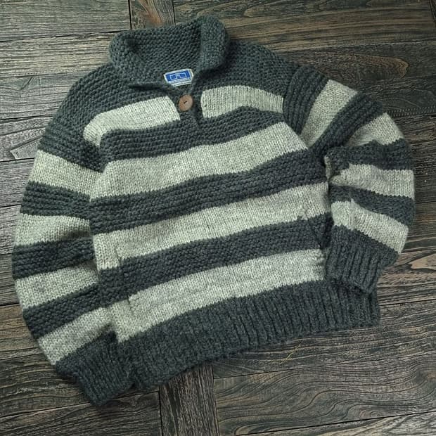[캐나다 빈티지] 스트라이프 숄카라 헤비울 코위찬 니트 M17823