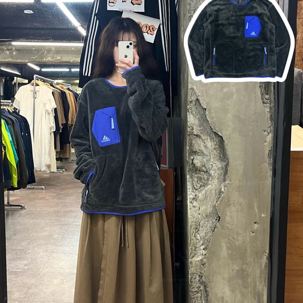 아디다스 플리스 맨투맨 그레이 L #csz3694