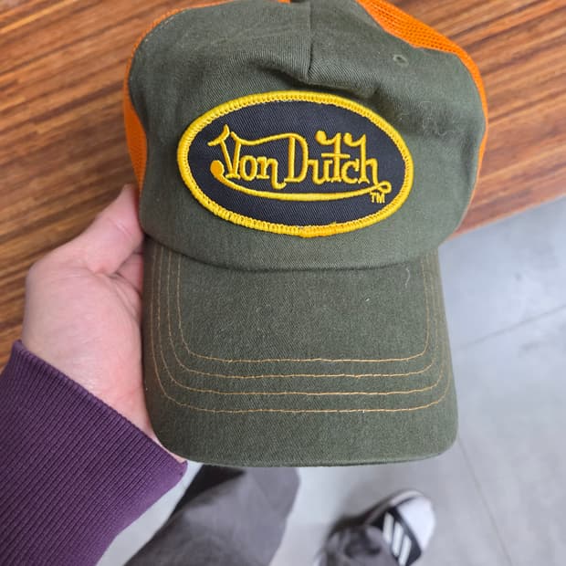 본더치 빈티지 카키오렌지 메쉬 트러커 모자 프리 