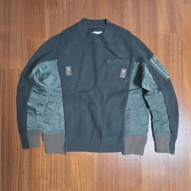 사카이 카키색 MA-1 믹스 니트