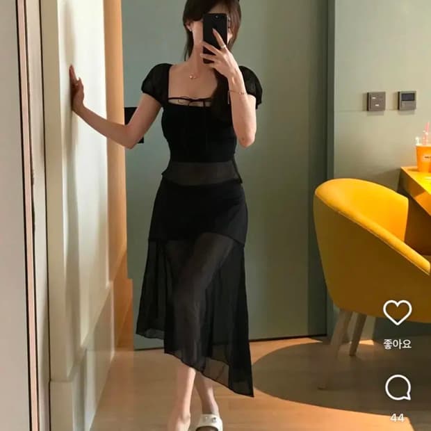 비나제이 (설아)리본 시스루 퍼프 비키니세트