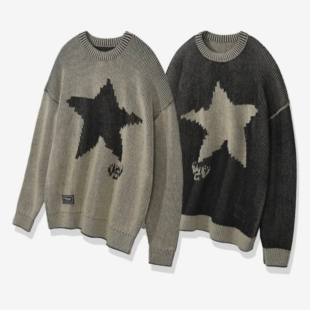 비전스트릿웨어 투톤 스타 니트 L