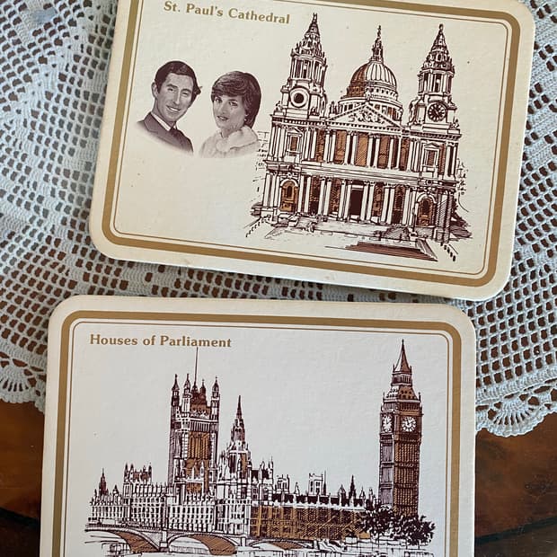 빈티지 영국 런던 플레이스 코스터 그릇받침대