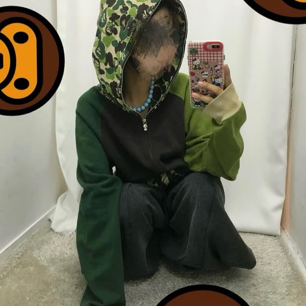 베이프 베이비 마일로 컬러배색 후드집업