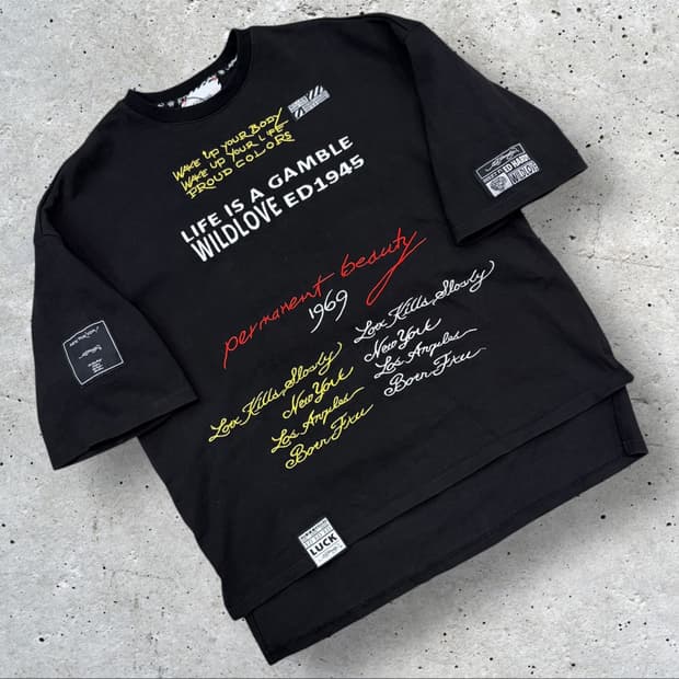 [L] 에드하디 블랙 반팔 티셔츠 프린팅 B421