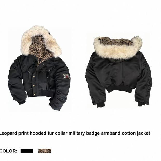 no E mosen 레오파드 퍼 후드 패딩 자켓