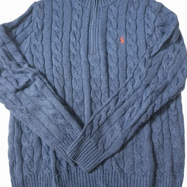 폴로 케이블 꽈배기 반집업 니트 네이비 s