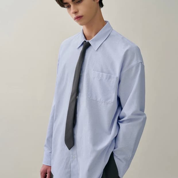 드로우핏 코지드 스트라이프 셔츠 스카이블루 L 새상품