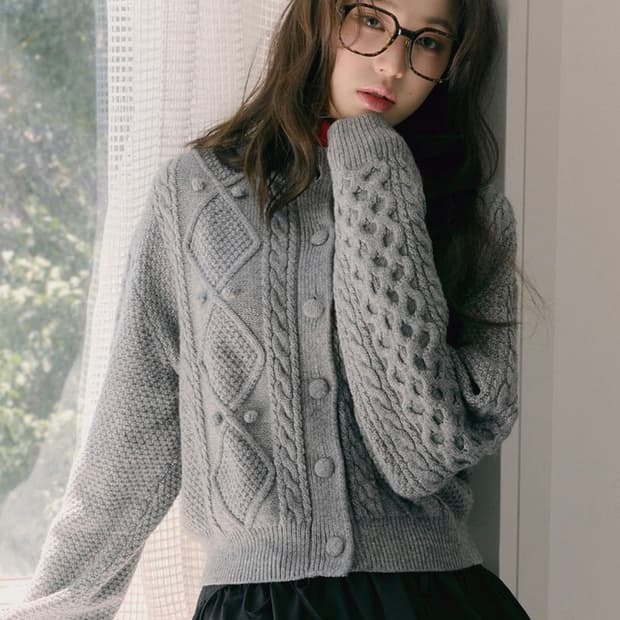 로라로라 rolarola 울 버튼 케이블 가디건 그레이