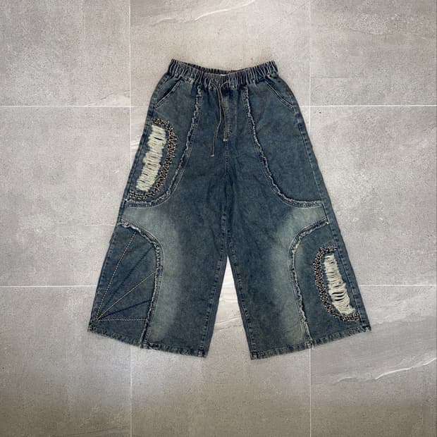 Denim grunge destroyed banding wide pt