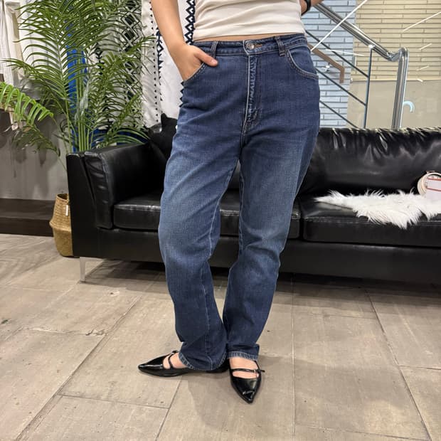 Vintage 슬림 핏 데님 팬츠 진청