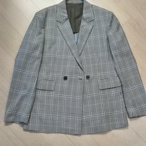 브랜드 울 체크 더블 브레스트 자켓