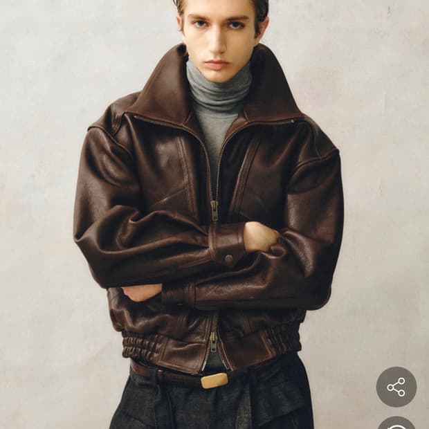 [50] 노이어 kkst 앤틱 카우 레더 가죽 하이넥 블루종 자켓