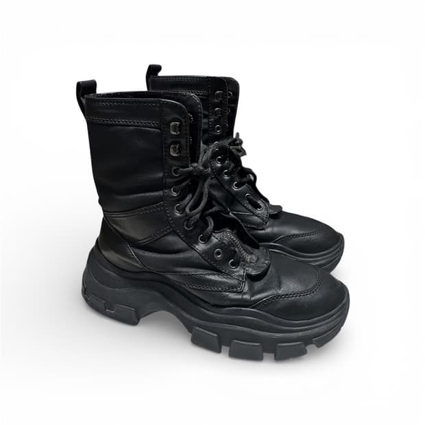 [285] 프라다 블랙 레더 청키 하이 앵클 부츠 