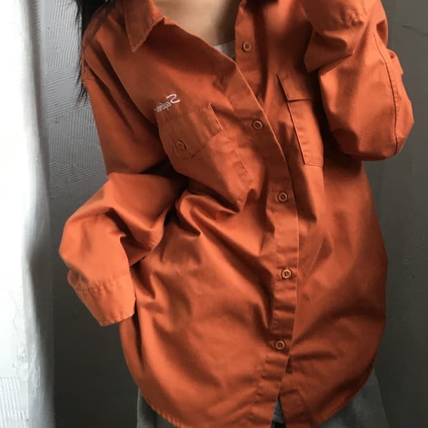 Supreme 슈프림 로고 오렌지 컬러 워크 셔츠