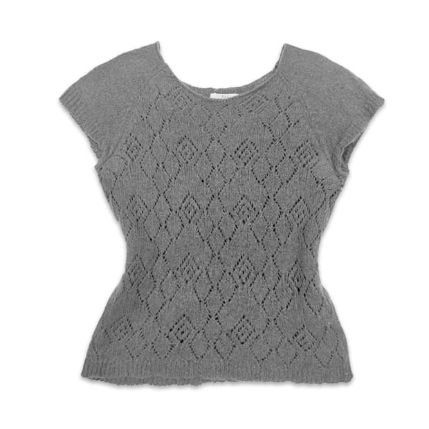 빈티지 그레이 모리 레이어드 반팔 모헤어 니트