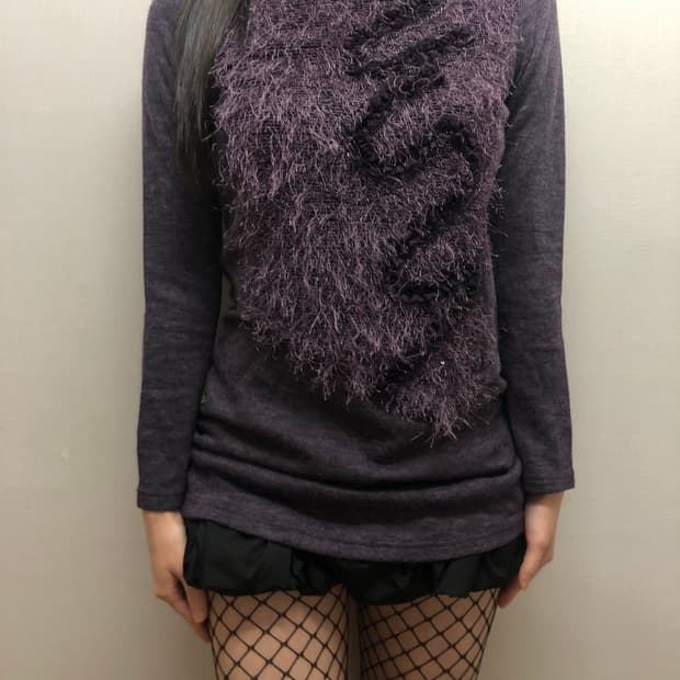 빈티지 퍼플 퍼 텍스처 터틀넥 니트