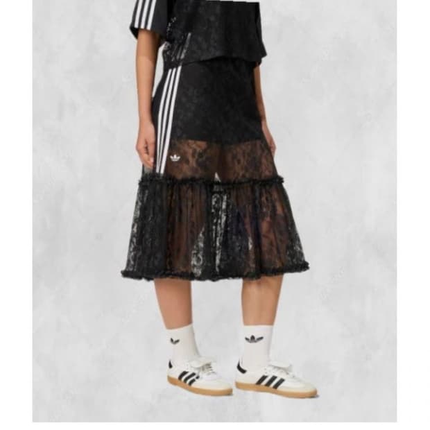 아디다스 레이스 스커트 시스루 망사 레이어드 롱스커트 블랙 m kd228