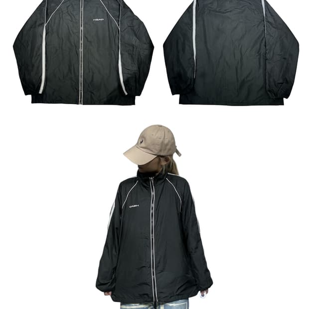 헤드 블랙 화이트 사이드 라인 바람막이 자켓 L