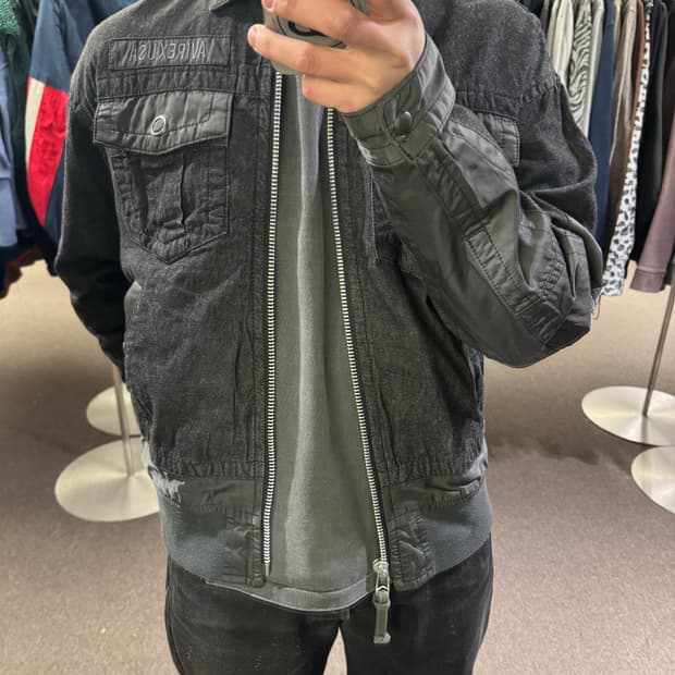 M)AVIREX USA 빈티지TYPE BLUE 흑청 데님 집업 자켓