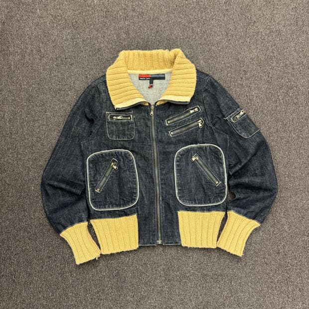 S)QZYZ 빈티지 니트 카라 여성 데님 자켓