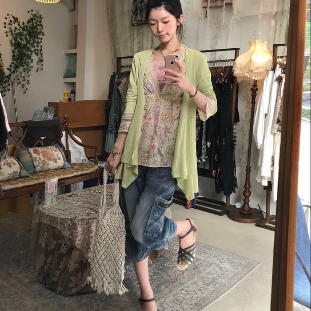빈티지 여름방학 하구미 레몬 라임 데님 7부 코디 세트