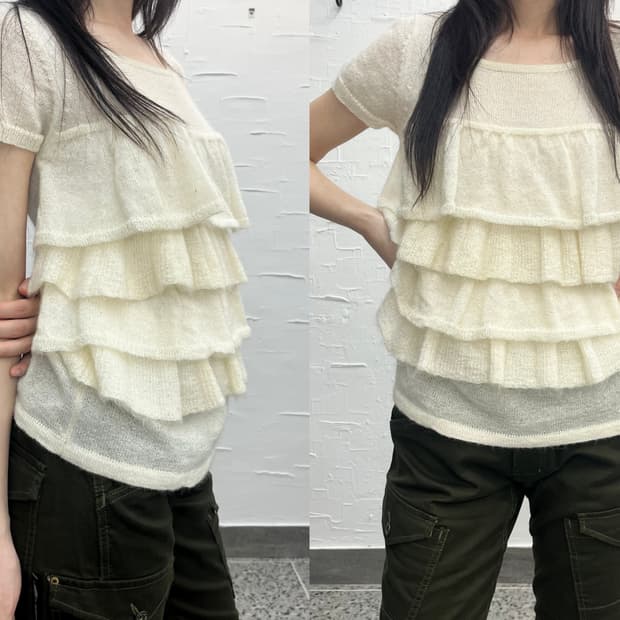 creamy wave frill knit