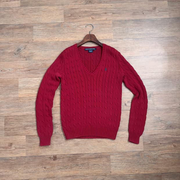 폴로 랄프로렌 여성 M 66 케이블 니트 레드 정품 수입